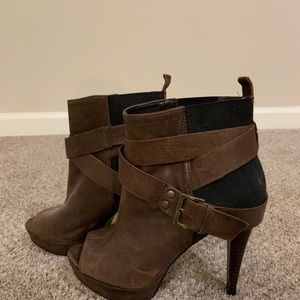 Peep toe brown booties